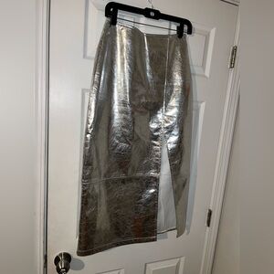NASTY GAL Silver Metallic Pencil Faux Leather Slit Skirt size 4